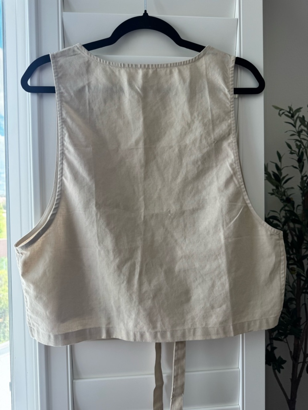 Cotton/Linen Blend Beige Tie-Front Vest M - Picture 6 of 6